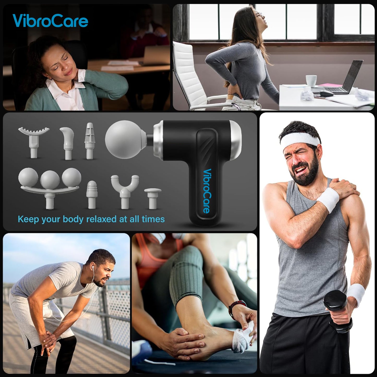 VibroCare Compact Massage Gun, Mini Deep Tissue Massager With 4 Attachments, Powerful Trigger Point Massage To Relieve Tension, Handheld Massager With 5 Intensity Levels, Rechargeable Battery,