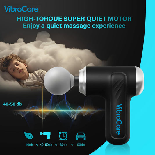 VibroCare Compact Massage Gun, Mini Deep Tissue Massager With 4 Attachments, Powerful Trigger Point Massage To Relieve Tension, Handheld Massager With 5 Intensity Levels, Rechargeable Battery,