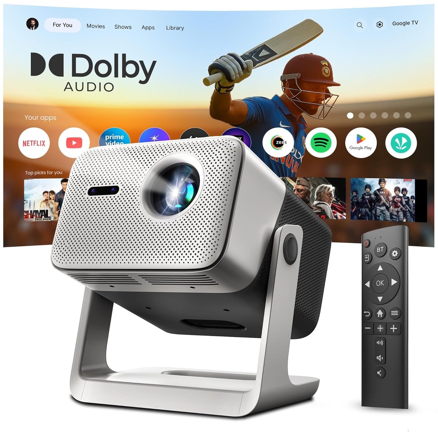 Crossbeats Lumex Vista Projector 4K Ultra HD [Dolby Audio Official] Android TV, 1080p Native, 1200 ANSI, 300'' Display, WiFi, Smart Mini Projector...